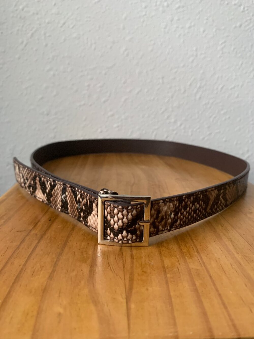 Snakeskin Print Faux Leather Belt Silver Square Buckle Size S/M